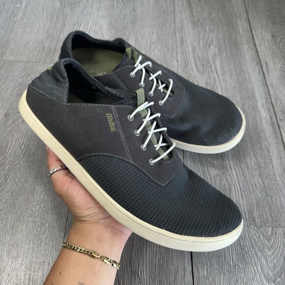OluKai Mens Nohea Moku No Tie Boat Shoe Sz 11 Black Slip On Convertible Sneaker